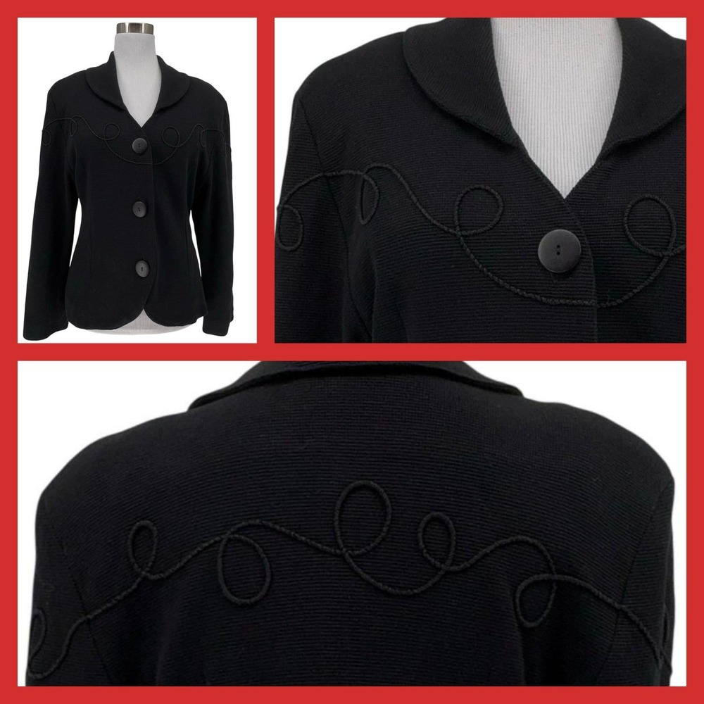 VTG 90s Todd Oldham Black Textured Knit Blazer Jacket Western Inspired